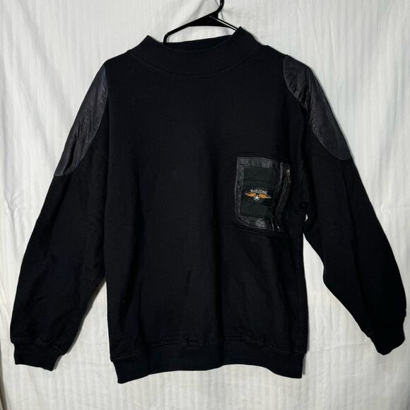 Blue Zone Men’s Pullover Sweatshirt Size Medium Vintage Leather Shoulder Patches - Picture 1 of 6